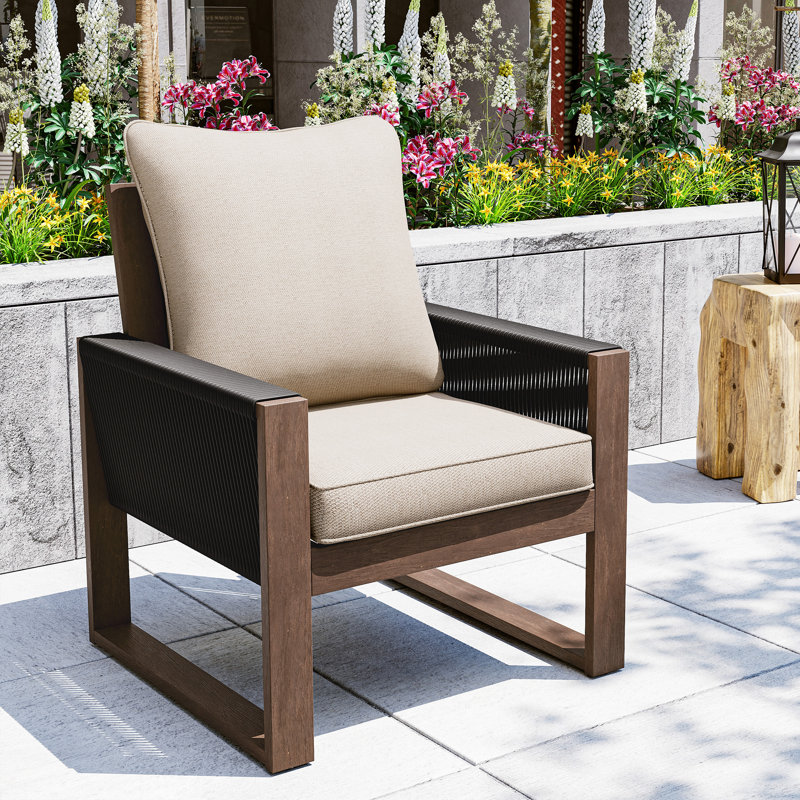 Chaise en osier de bois avec coussins, Beige