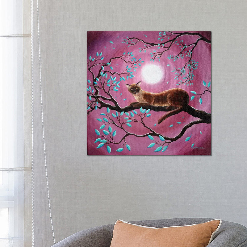 Chocolate Burmese Cat In Dancing Leaves by Laura Iverson - Wrapped Canvas Painting, 66.04 cm H x 66.04 cm W x 3.175 cm D