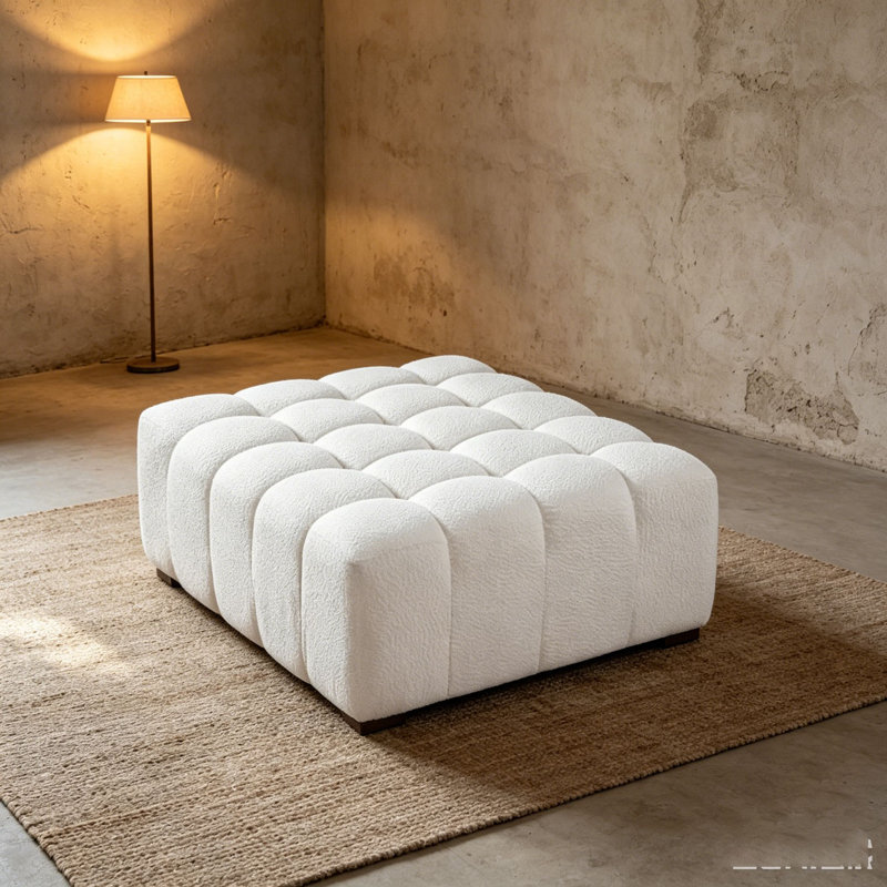 White Boucle Multipurpose Ottoman