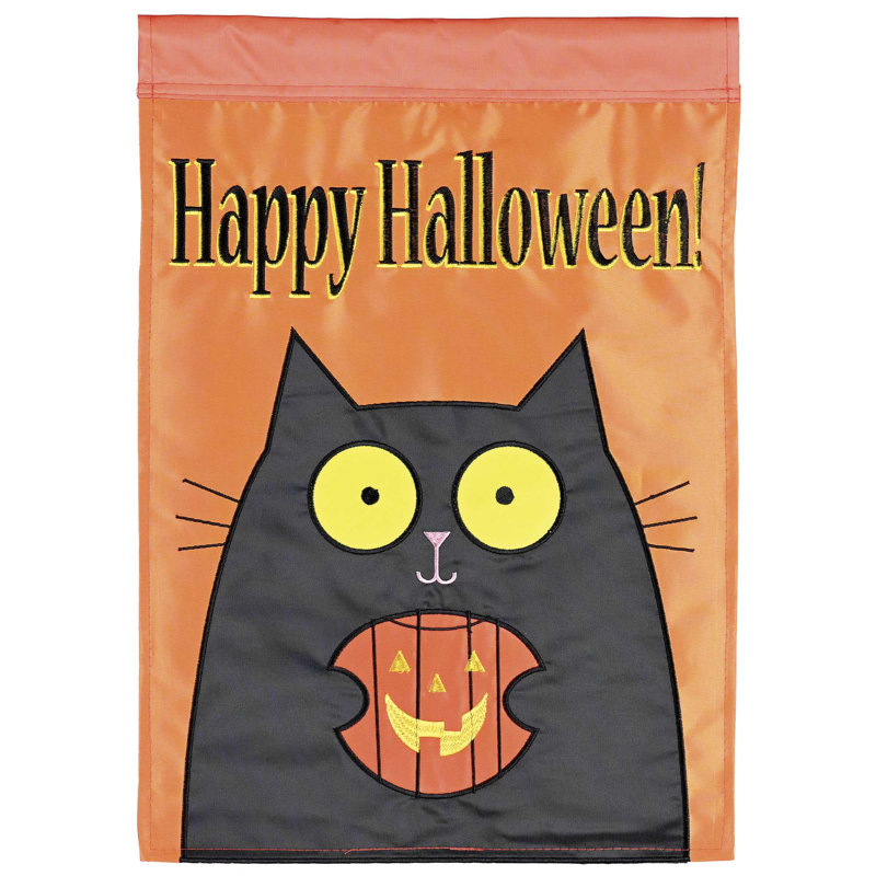 Drapeau de jardin «Happy Halloween» chat noir