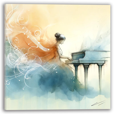 Piano Watercolor - No Frame Print on Canvas
