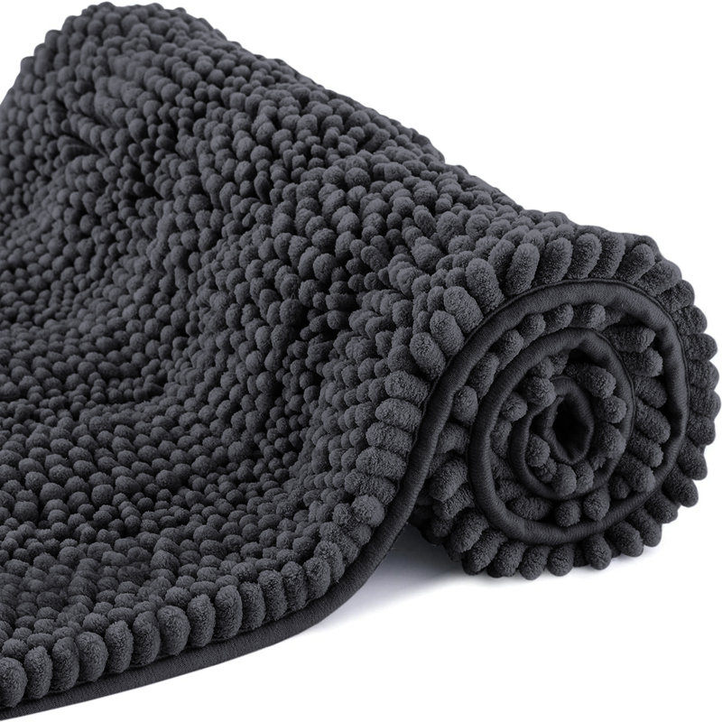 Chenille Non-Slip Non-Slip Bath Mat, 40cm Width X 60cm Length, Black