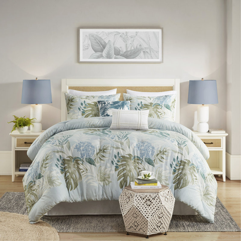Ensemble d'édredon surdimensionné en coton 6 pièces avec coussin bleu grand