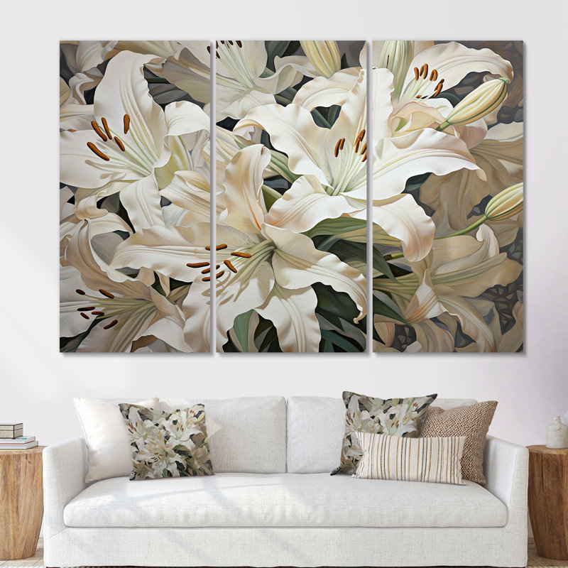 «White Lilies In Bloom Beauty III», ensemble d'art sur toile, Toile tendue, H 32 po x l 48 po x P 1 po