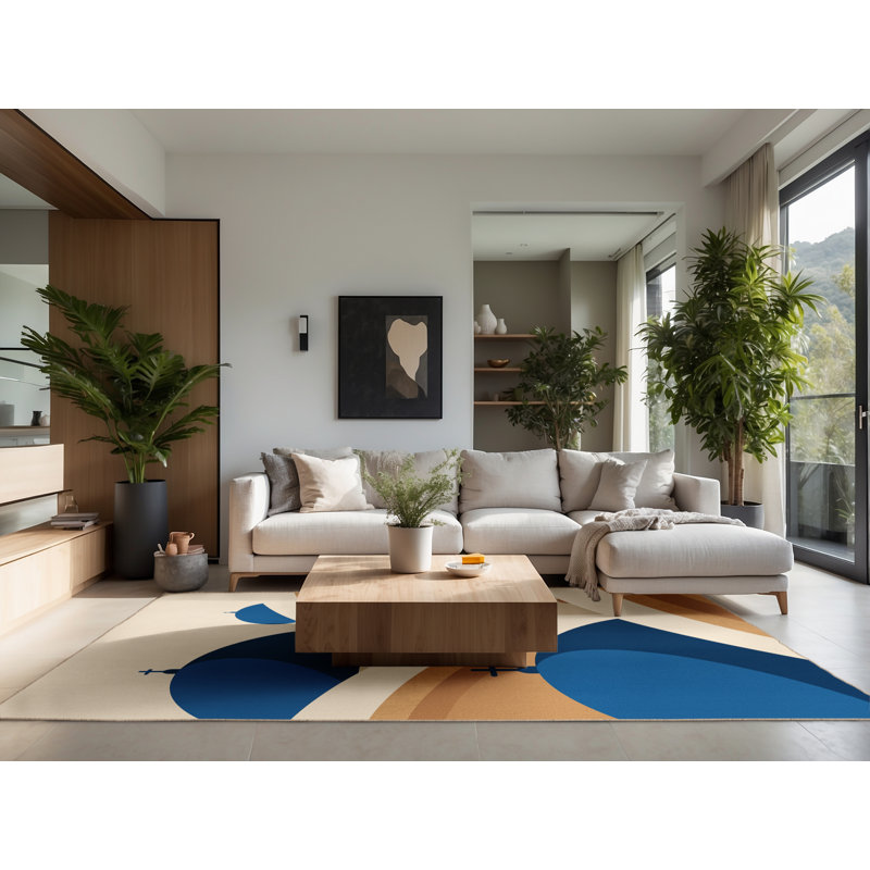 Soft Plush Beecher Santorini Blue Domes Modern Area Rug in Green – Beige Binding, 2x5