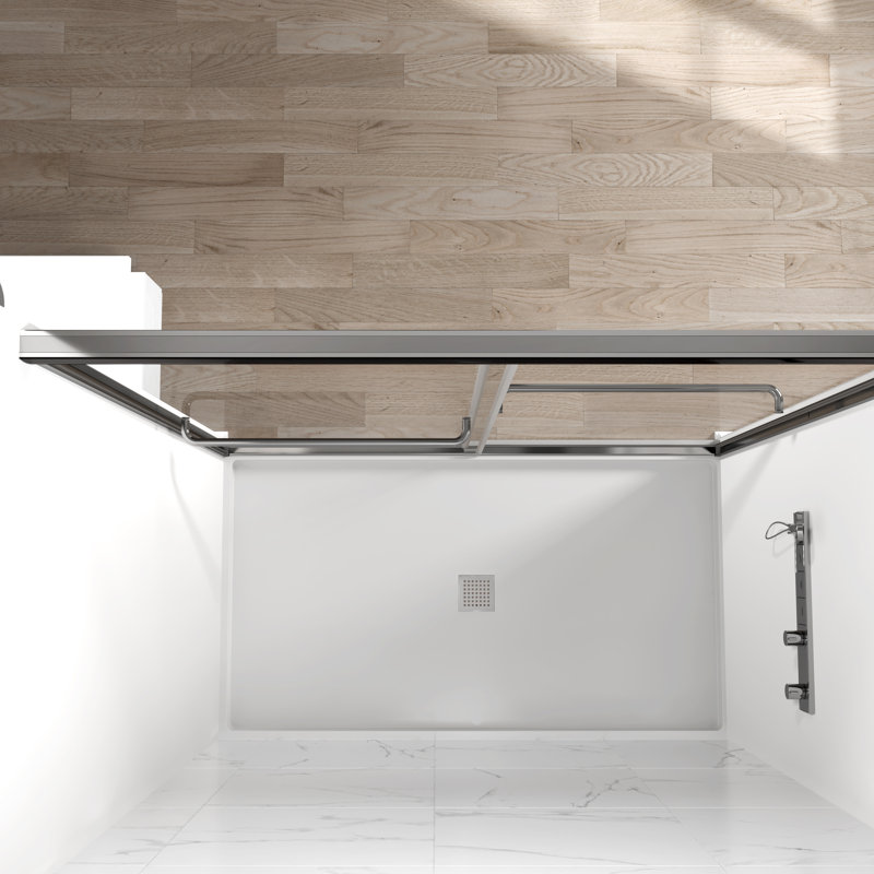 56" - 60" W x 70" H Double Sliding Semi-Frameless Shower Door with 1/4" Clear Tempered Glass, Chrome