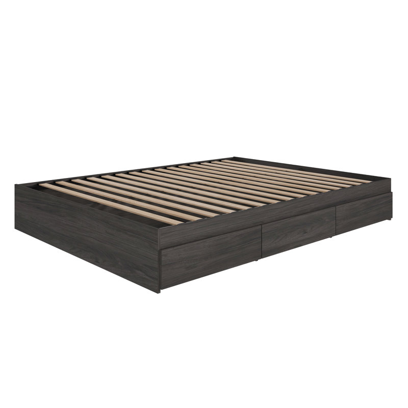 Lit plateforme avec rangement Ralston, Double, Gris écorce