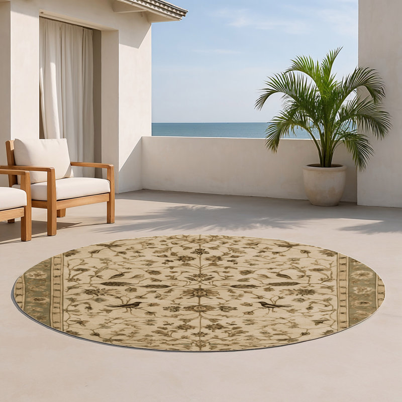 Tapis d'intérieur et d'extérieur brun Persian, Rond 5 pi