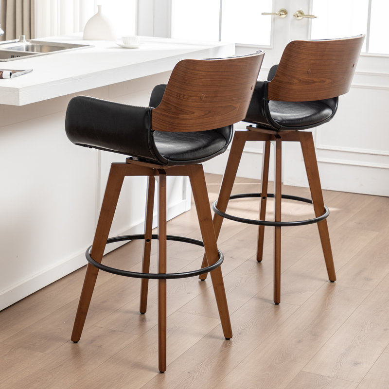 Modern Faux Leather Upholstered Swivel Stool, Counter Stool (26.57" Seat Height), Black