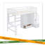 Lit mezzanine simple avec bibliothèque, tiroirs, bureau et garde-robe-720583385