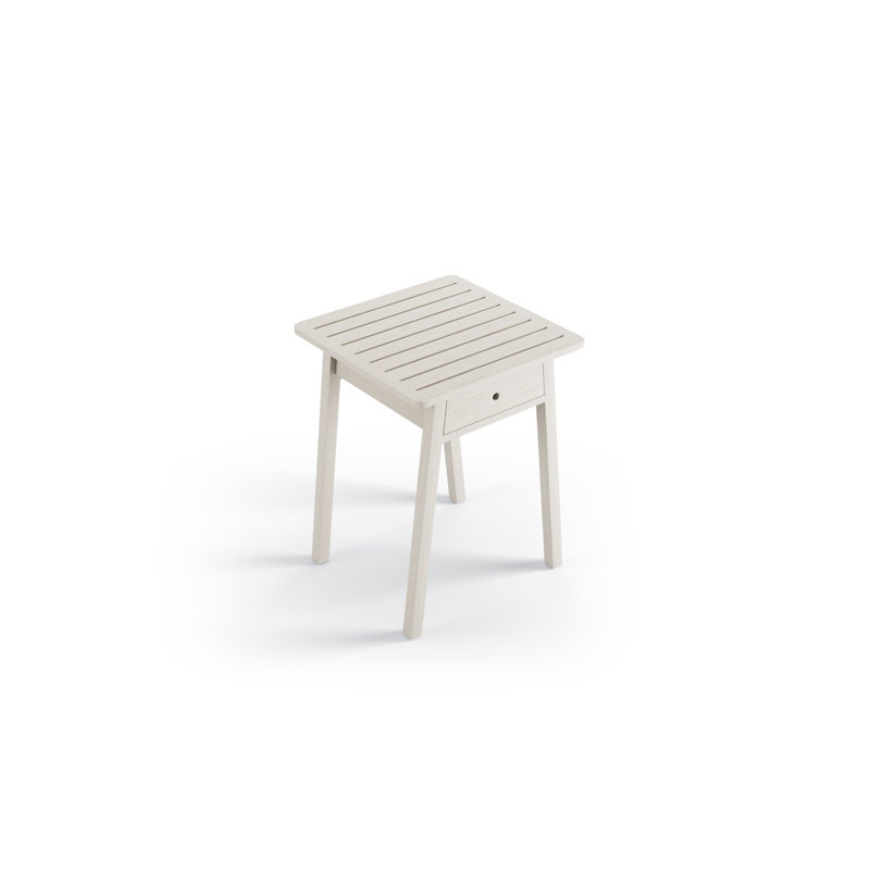 Square Ash Solid Wood Outdoor Side Table - 56 cm W 56 cm D, White