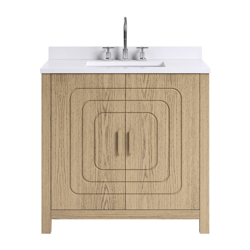 TileBar Studio Vanities Emett Medium Ash 36" Single Vanity with White Quartz Top