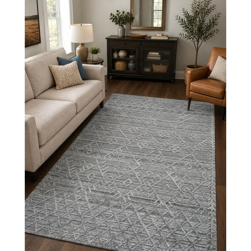 Tapis intérieur rectangulaire gris foncé en polypropylène tissé à la main Kilim, Rectangle 5 pi x 8 pi