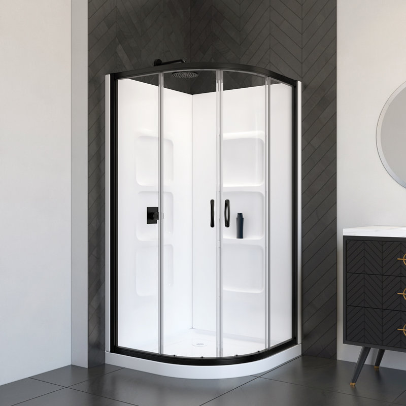 Mona 36" W x 36" D x 74" H Framed Round Shower Kit with Base Included