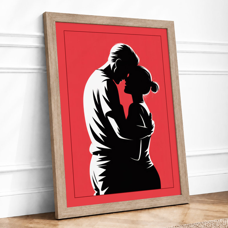 Silhouetted Kiss Modern - Framed Print, A1 - 84.1 x 59.4 cm, Oak