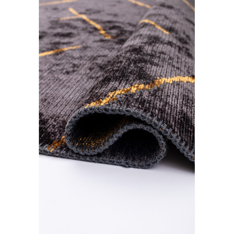 Rapture Black/Gold Abstract Luxury Area Rug, Rectangle 7'10" x 9'10"