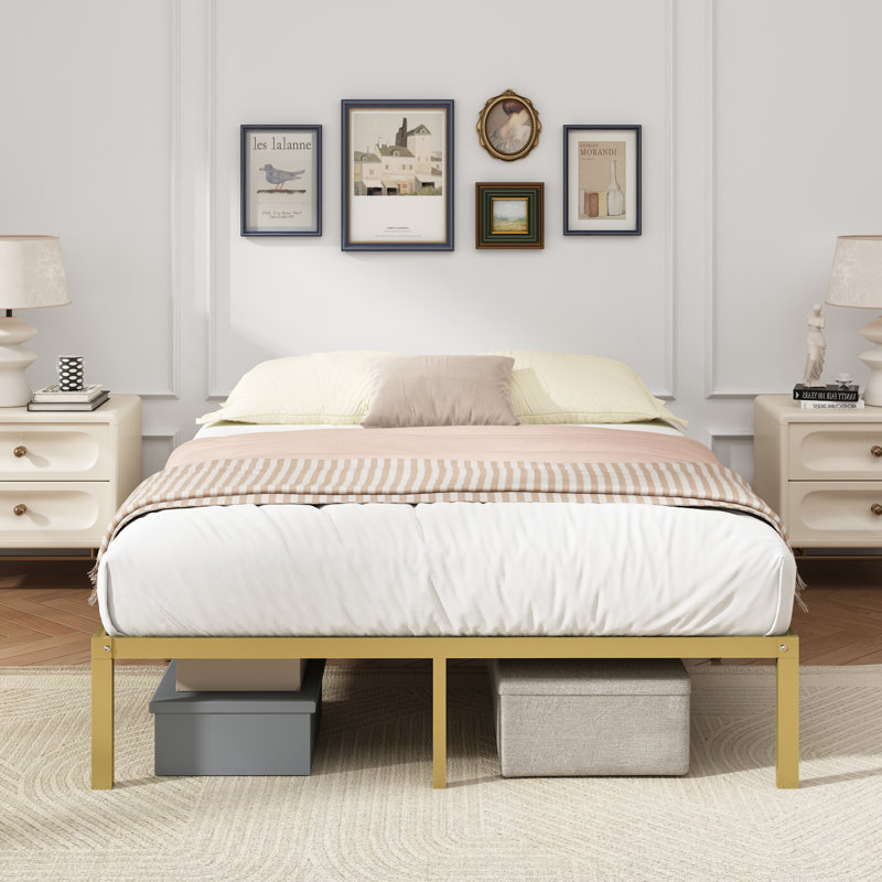 Metal Platform Bed Frame, Gold, Queen