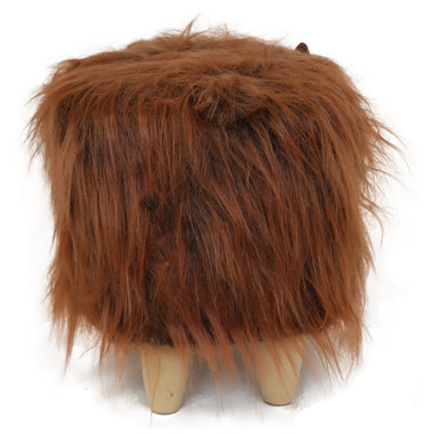 Highland Cow synthetic fur footstool with wooden legs