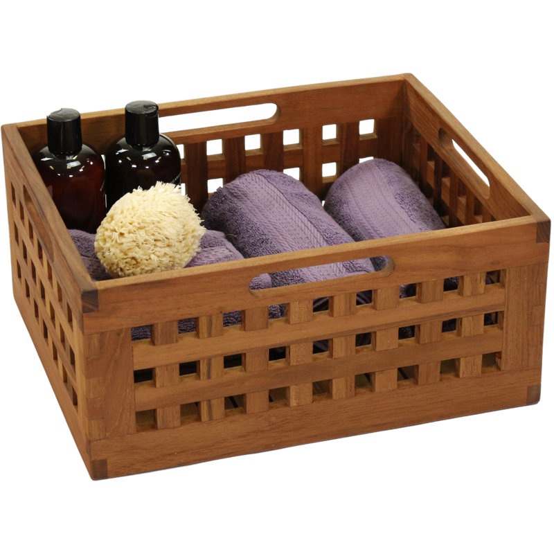7" Grate™ Teak Storage Solid Wood Bin, 7" H x 13" W x 16" D, Dark Brown