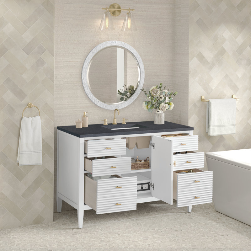 Myrrin 48'' W Single Vanity, Bright White, Charcoal Soapstone, 8" Widespread