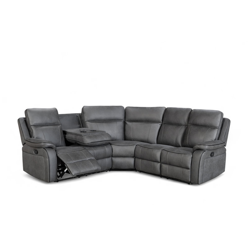 5 Seater Faux Leather Reclining Corner Sofa , Manual - Handle / Lever