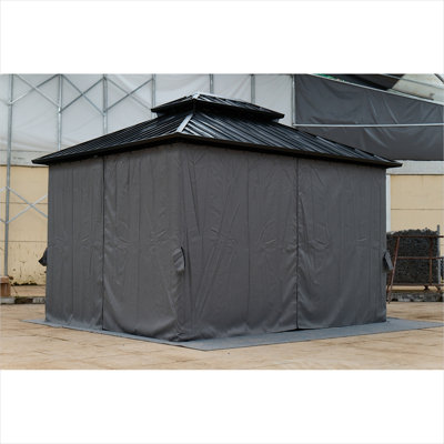 Round hardtop gazebo with double-tiered steel roof in cool gray, 10 x 10 ft aluminum frame for patio or garden