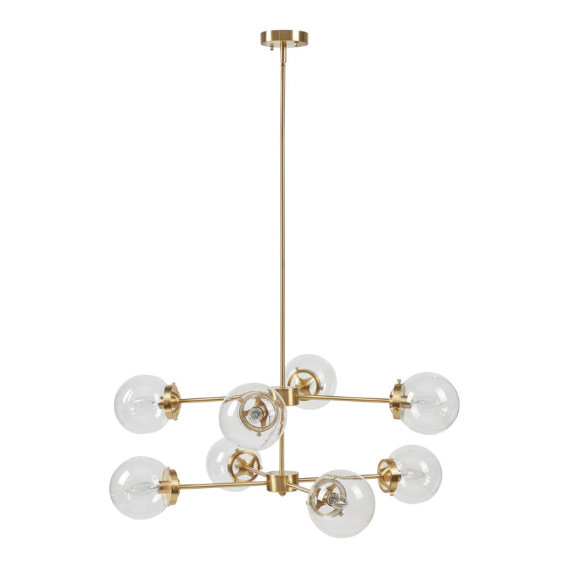 Lustre en métal à 8 lumières sphériques dorées / transparentes pour une élégance intemporelle