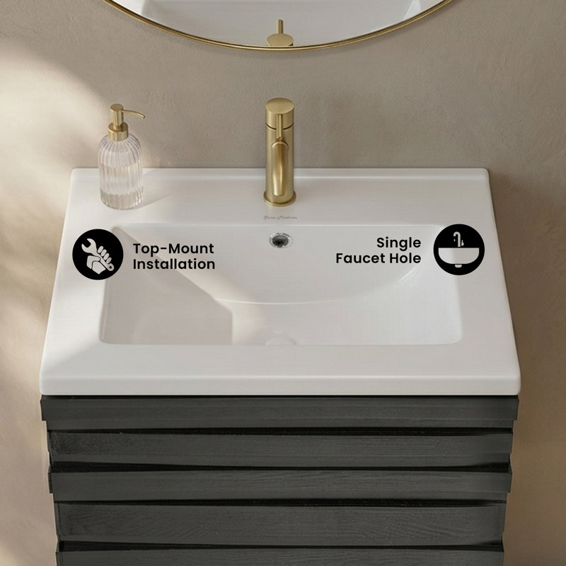 18" Ceramic Square Vanity Sink Top, White