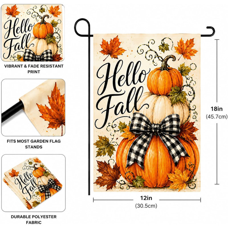 Décoration d'automne - drapeau de jardin Hello Fall | Décorations d'automne pour la maison