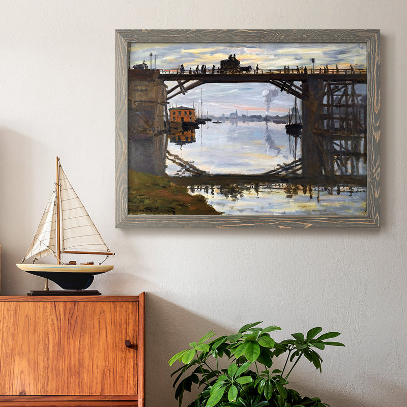 Le pont de bois, 1872, peinture sur toile encadrée, Gris, H 22 po x l 32 po x P 1,5 po