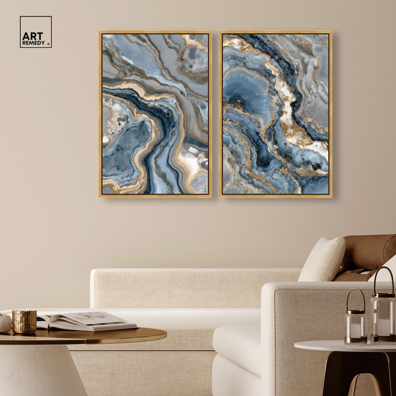 «Golden Marble», reproduction d'art sur toile par Art Remedy, cadre doré, 20 x 30, H 31 po x l 21 po, Encadrement doré