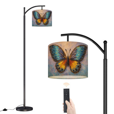 Arc Floor Lamp with Adjustable Lampshade Oil painting beautiful butterfly abstract Standing Lamp 3 Color Temperatures Dimmable Tall Pole Lamp with Foot Switch for Bedroom