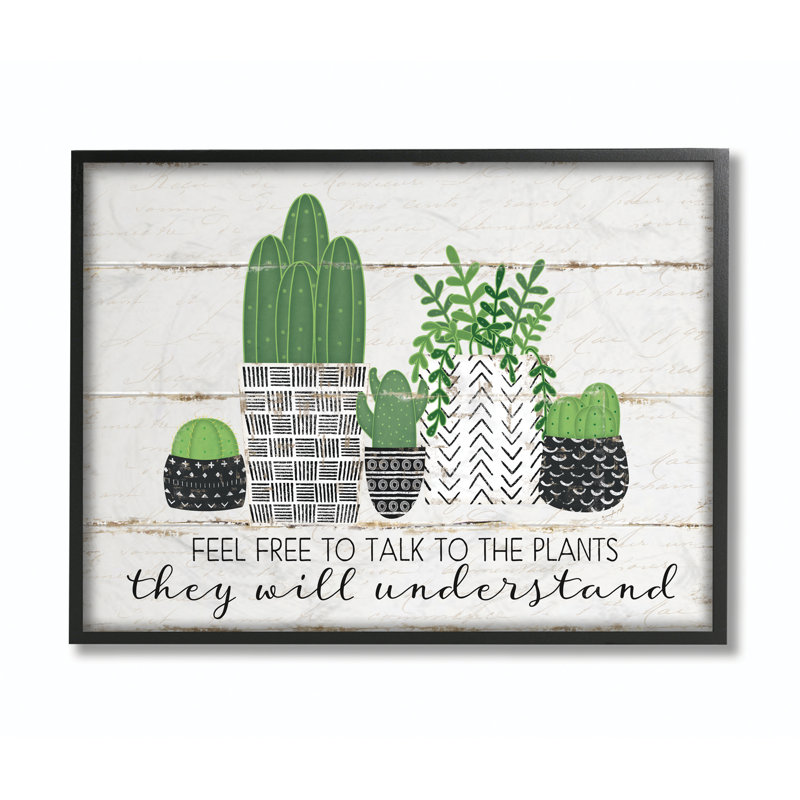 «Feel Free to Talk Cacti Succulents», impression, H 16 po x l 20 po x P 1,5 po, Giclée encadrée noir minuit