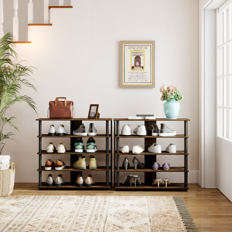 5-Tier Storage 12 Pair Shoe Rack, Dark Brown Wood