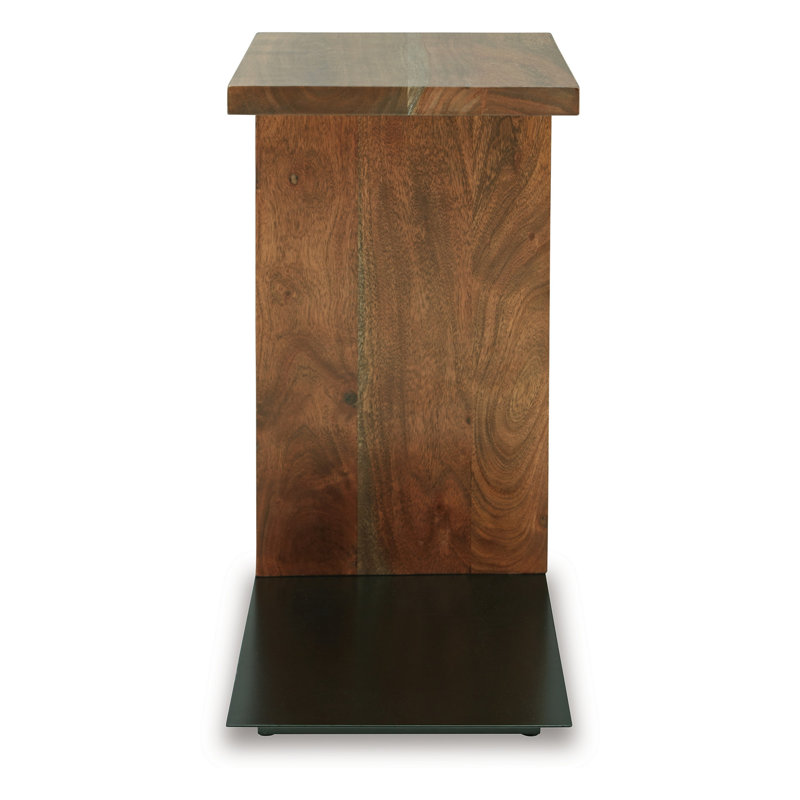 Rectangular Brown Wood and Metal C-Shaped Accent Table