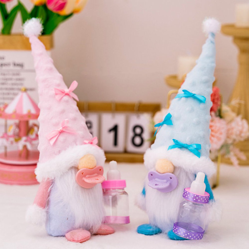 Mignon ensemble de 2 gnomes pour tout-petits, garçon et fille bleu clair et rose