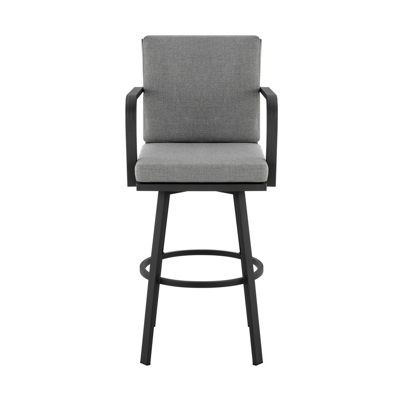Cemalettin 45'' Aluminum Outdoor Bar Stool with Cushion, 30", Gray, Black