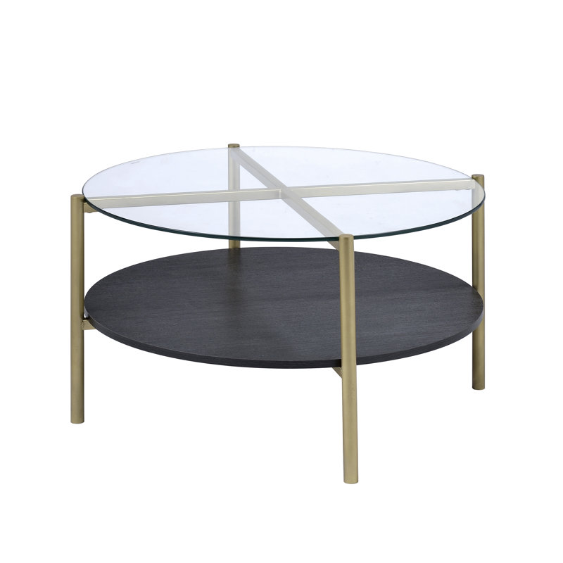 Blaine Black and Gold Round Glass 3-Piece Table Set