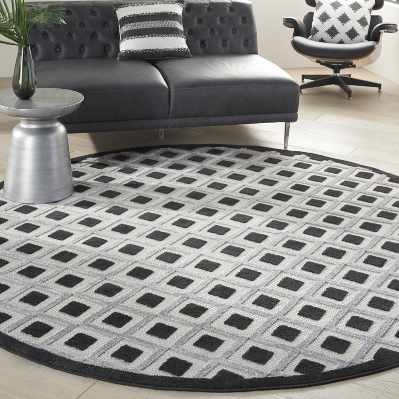 Tapis noir Newton Houndstooth, Rond 7 pi 10 po
