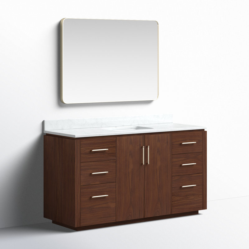 Meuble-lavabo simple 60 po Cloverfield, Noyer naturel, Or