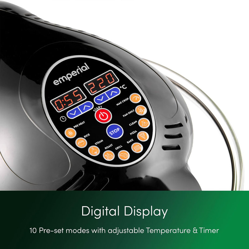 Emperial 12-17L Digital Halogen Oven Air Fryer with Hinged Lid - 10 Pre-Set Modes,Timer, Temperature Control With Accessories
