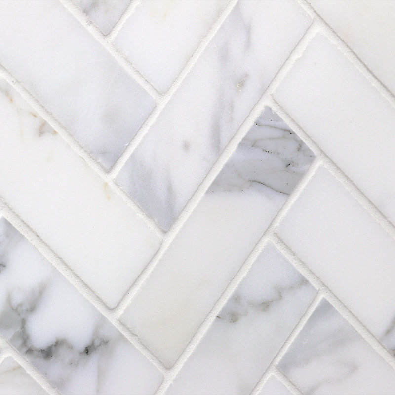 Calacatta Herringbone 1" x 3" Marble Mosaic Tile (1.11 Sq. Ft. / Sheet)