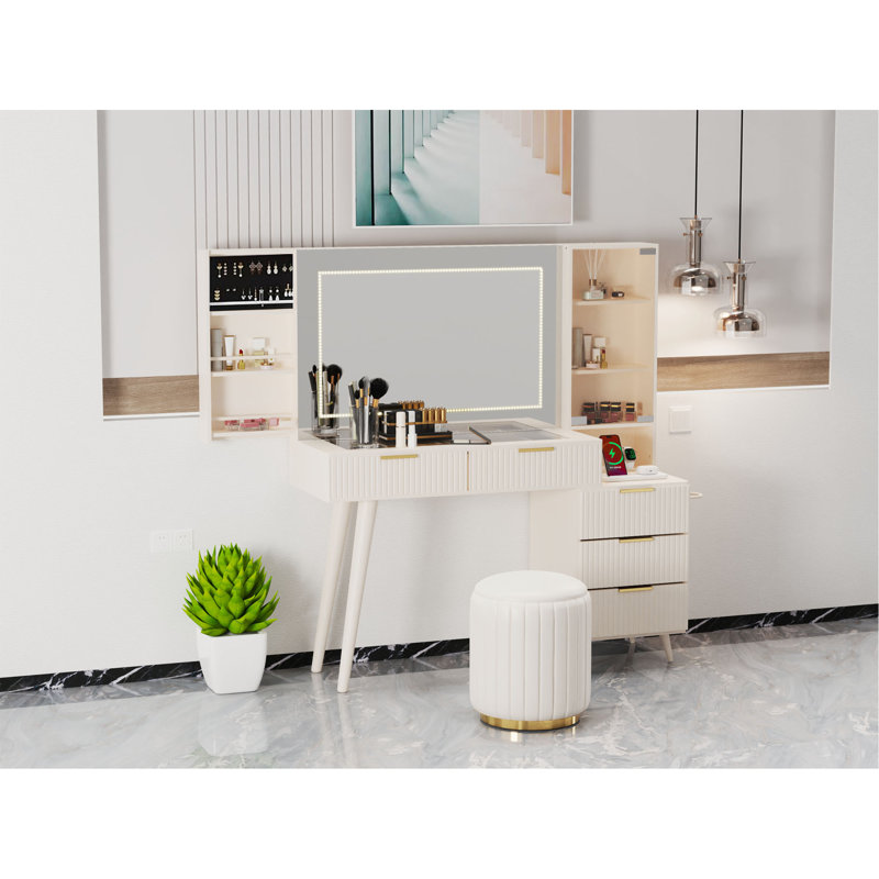 Meuble-lavabo de maquillage avec miroir et lumières