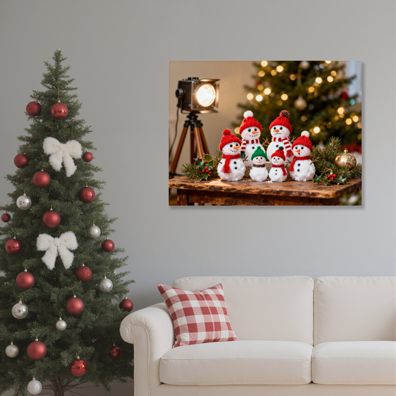 «Snowman Family», art mural sur toile, H 24 po x l 36 po