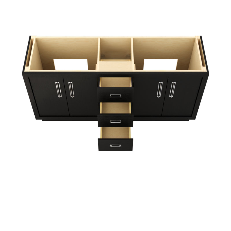 Meuble-lavabo double Avalon, Noir classique, 72", Chrome poli