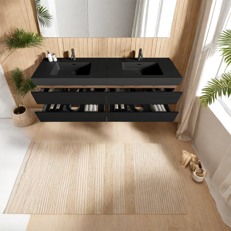 Meuble-lavabo moderne noir avec lavabo en quartz