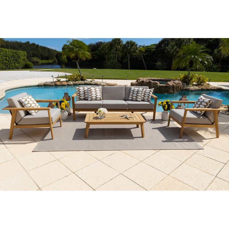 Ensemble de conversation pour 5 personnes Subramanya Teak avec coussins