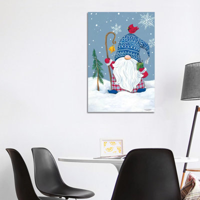 Snowy Gnome With Present by Diane Kater - Print on Canvas