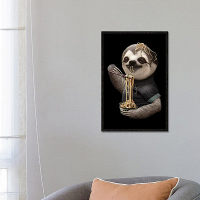 Sloth Eat Noodle Black by Adam Lawless - Print on Canvas