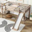 Lit simple mezzanine bas avec glissade, échelle, barrières de sécurité, lit mezzanine simple en bois d'hévéa, naturel